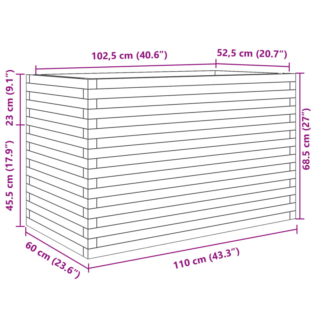 Plantenbak 110x60x68,5 cm massief grenenhout