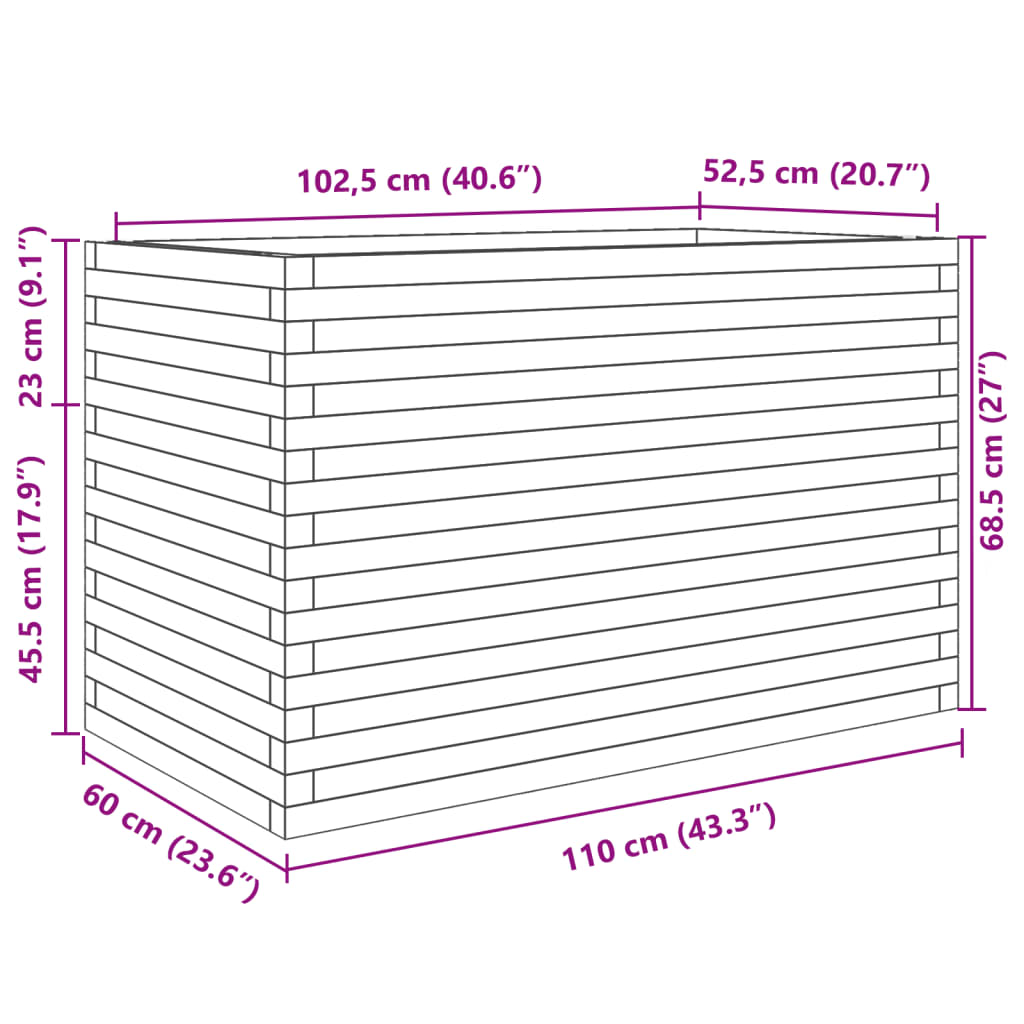 Plantenbak 110x60x68,5 cm massief grenenhout wit