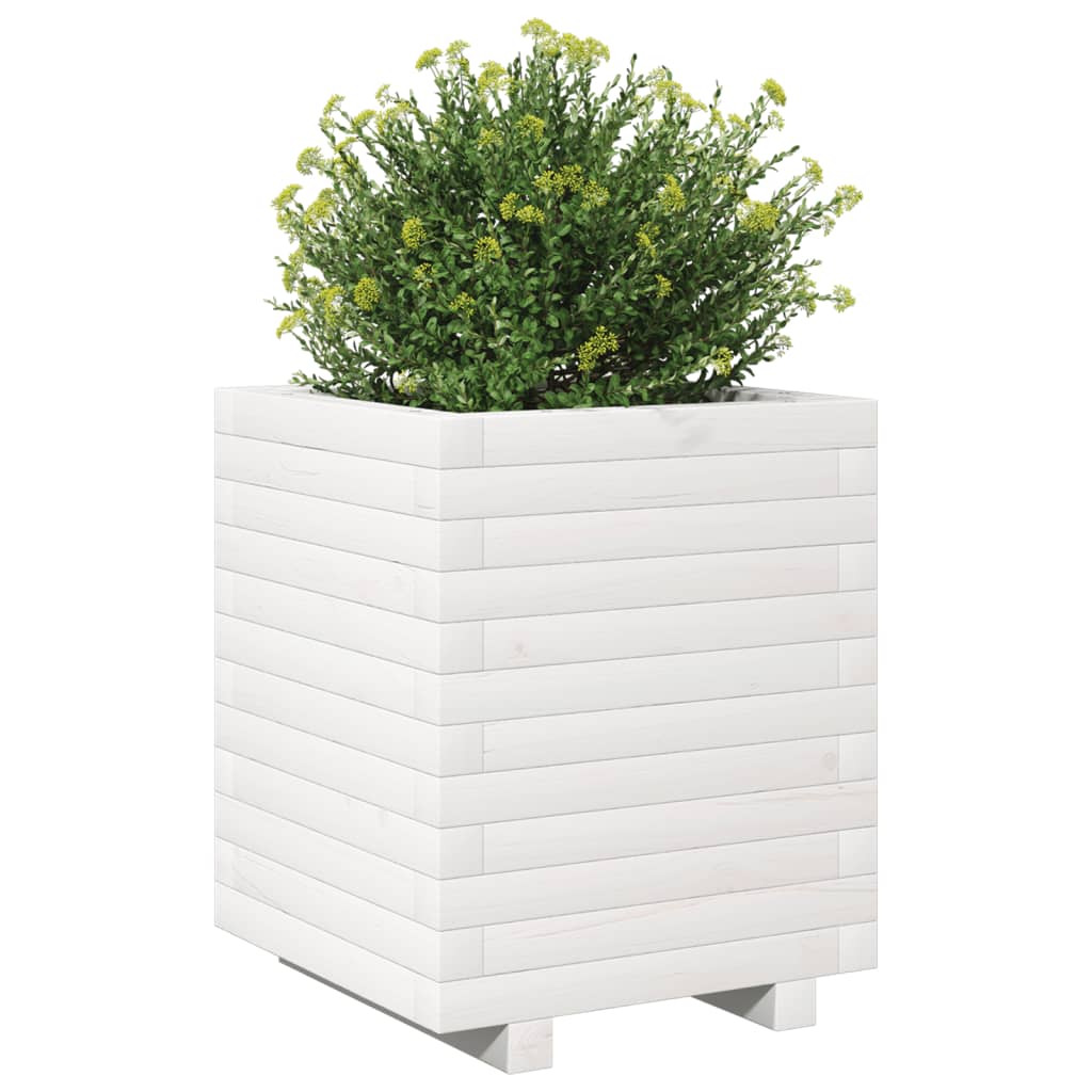 Plantenbak 40x40x49,5 cm massief grenenhout wit