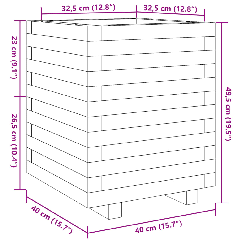 Plantenbak 40x40x49,5 cm massief grenenhout wasbruin