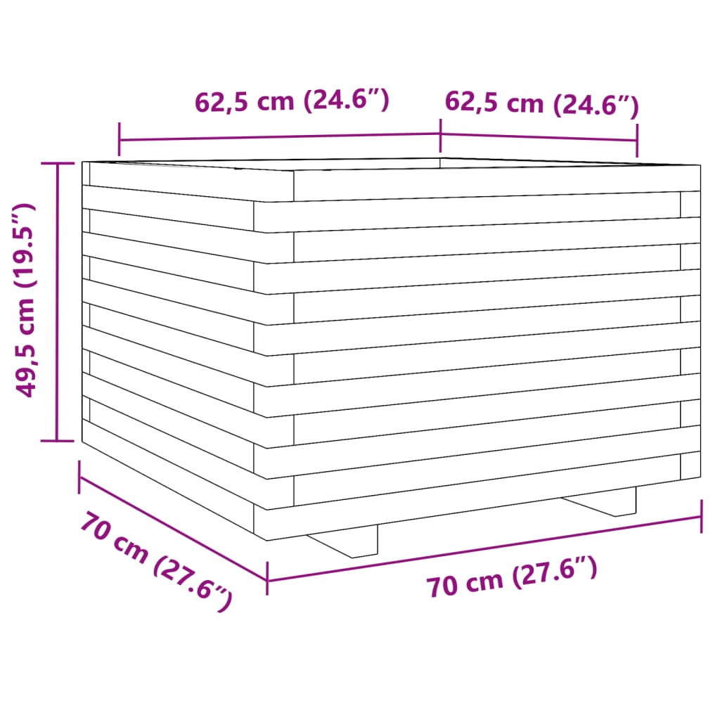 Plantenbak 70x70x49,5 cm massief grenenhout