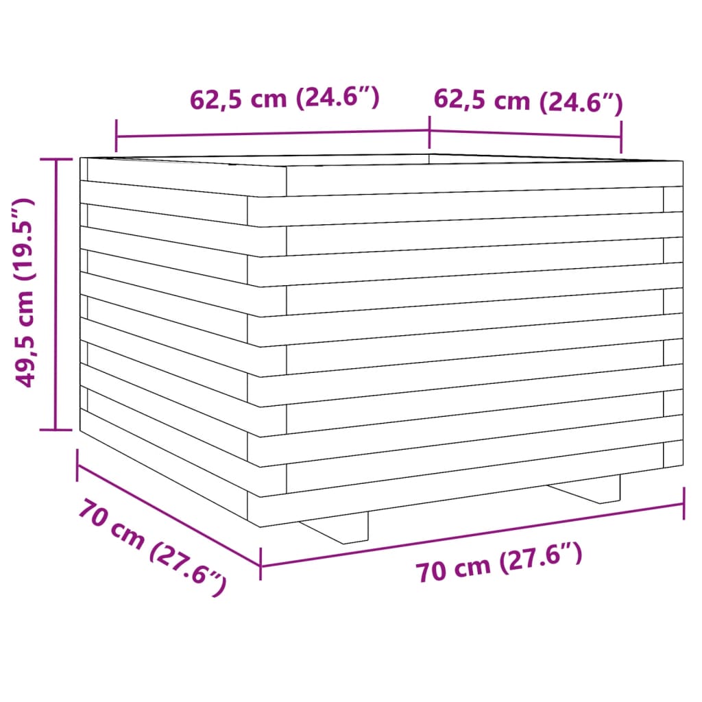 Plantenbak 70x70x49,5 cm geïmpregneerd grenenhout