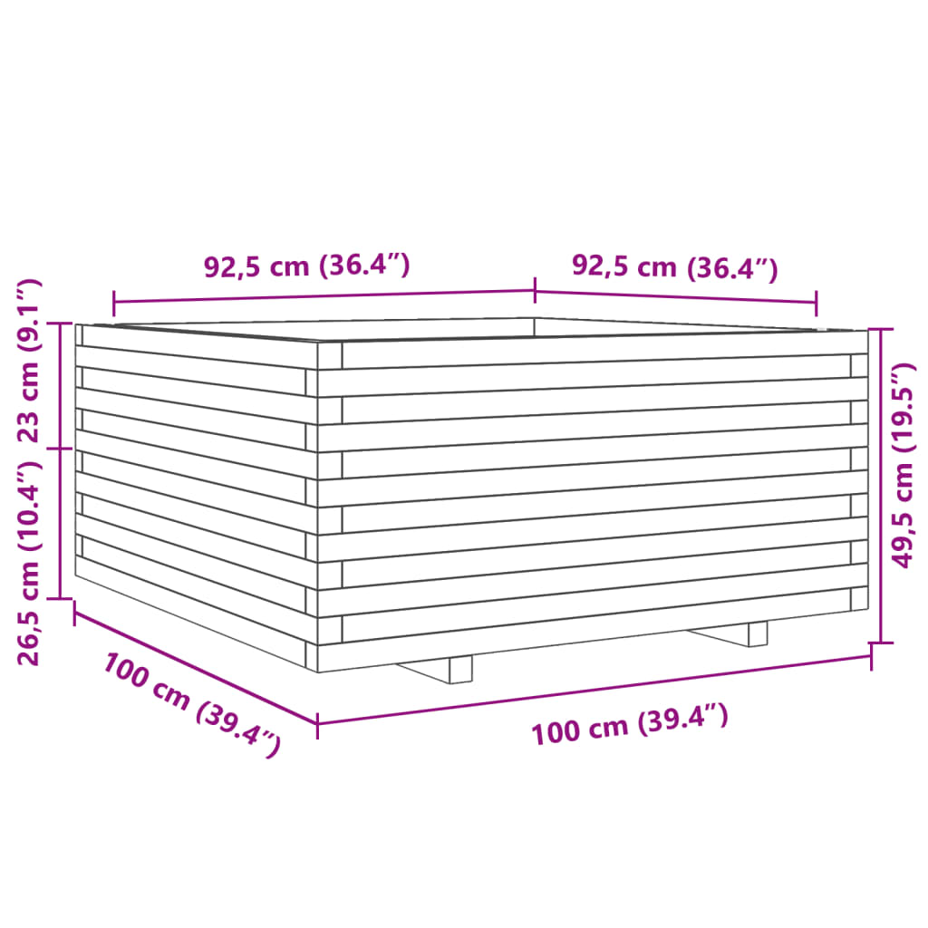 Plantenbak 100x100x49,5 cm massief grenenhout wit