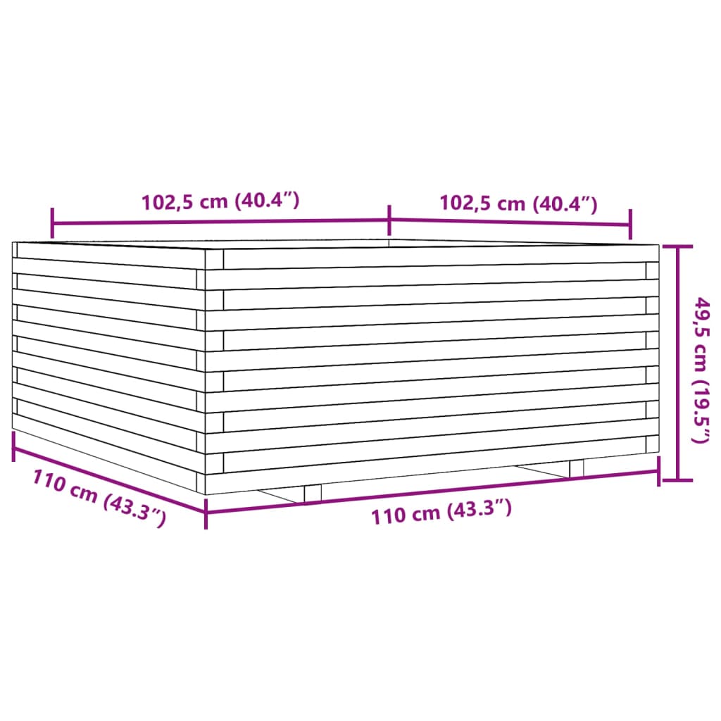 Plantenbak 110x110x49,5 cm massief grenenhout wit