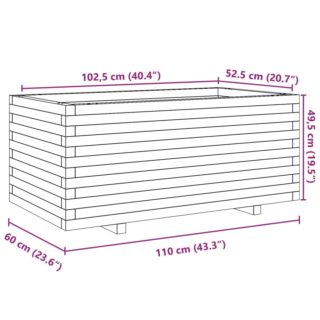 Plantenbak 110x60x49,5 cm massief grenenhout wit