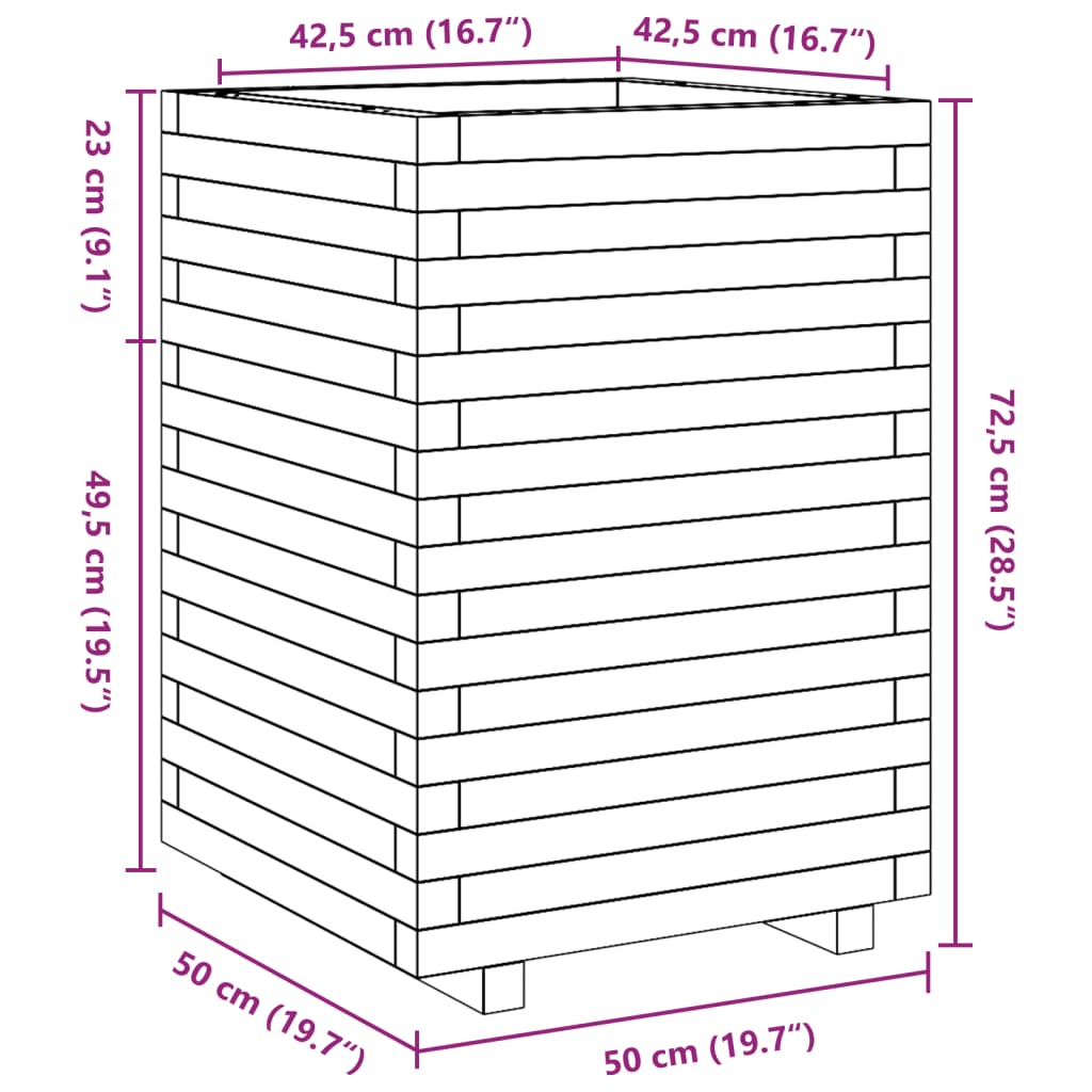 Plantenbak 50x50x72,5 cm geïmpregneerd grenenhout