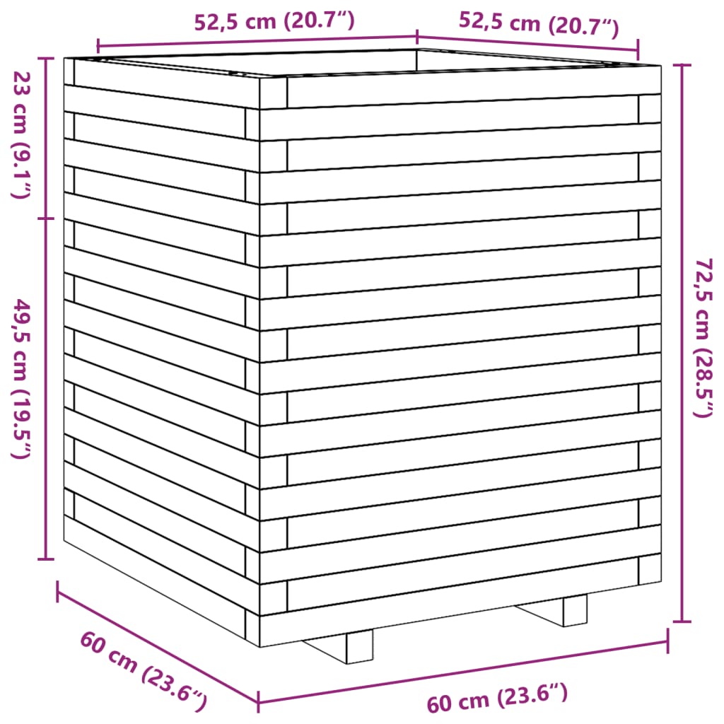 Plantenbak 60x60x72,5 cm massief grenenhout