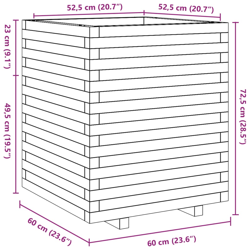 Plantenbak 60x60x72,5 cm massief grenenhout wit