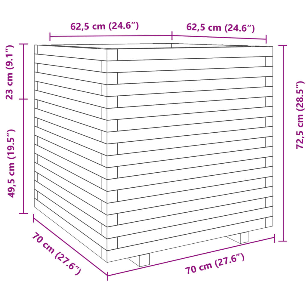 Plantenbak 70x70x72,5 cm massief grenenhout wit