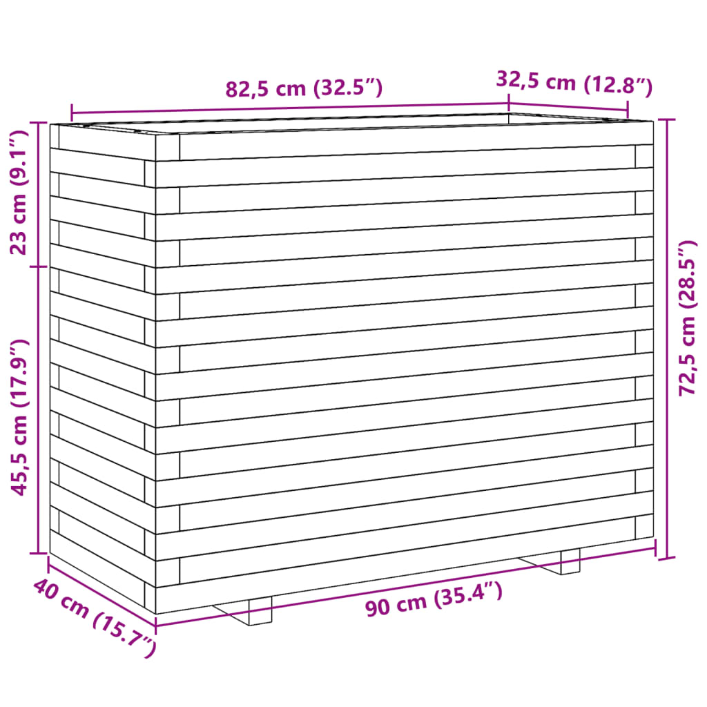 Plantenbak 90x40x72,5 cm massief grenenhout wit