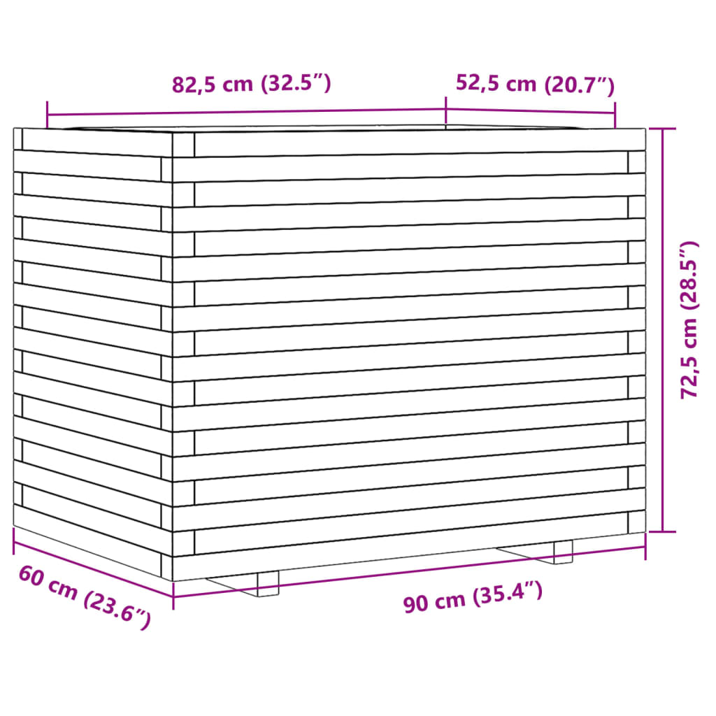 Plantenbak 90x60x72,5 cm massief grenenhout