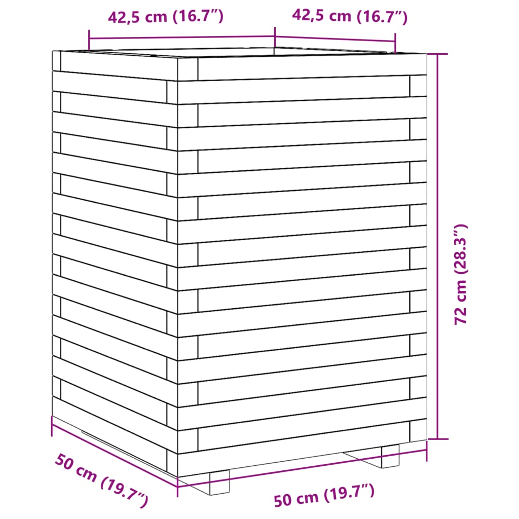 Plantenbak 50x50x72 cm massief grenenhout