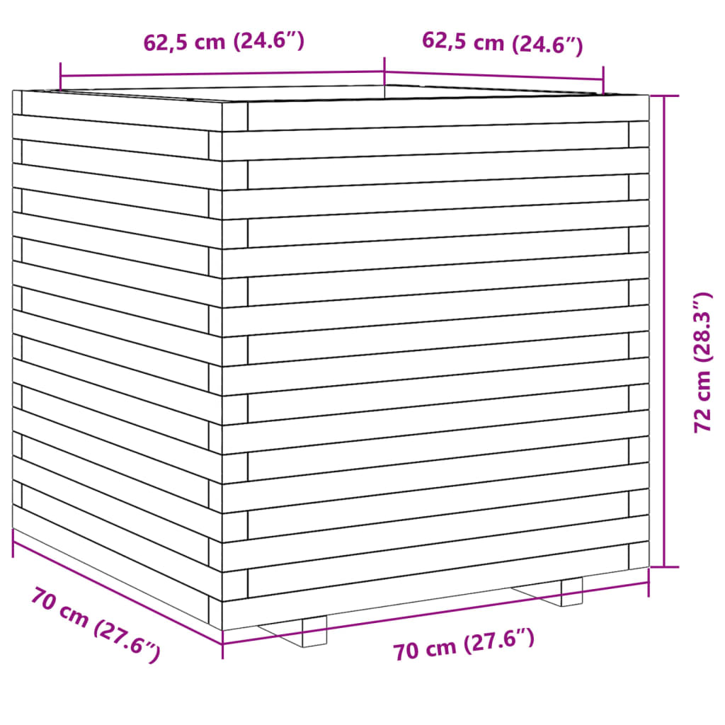 Plantenbak 70x70x72 cm massief grenenhout wit