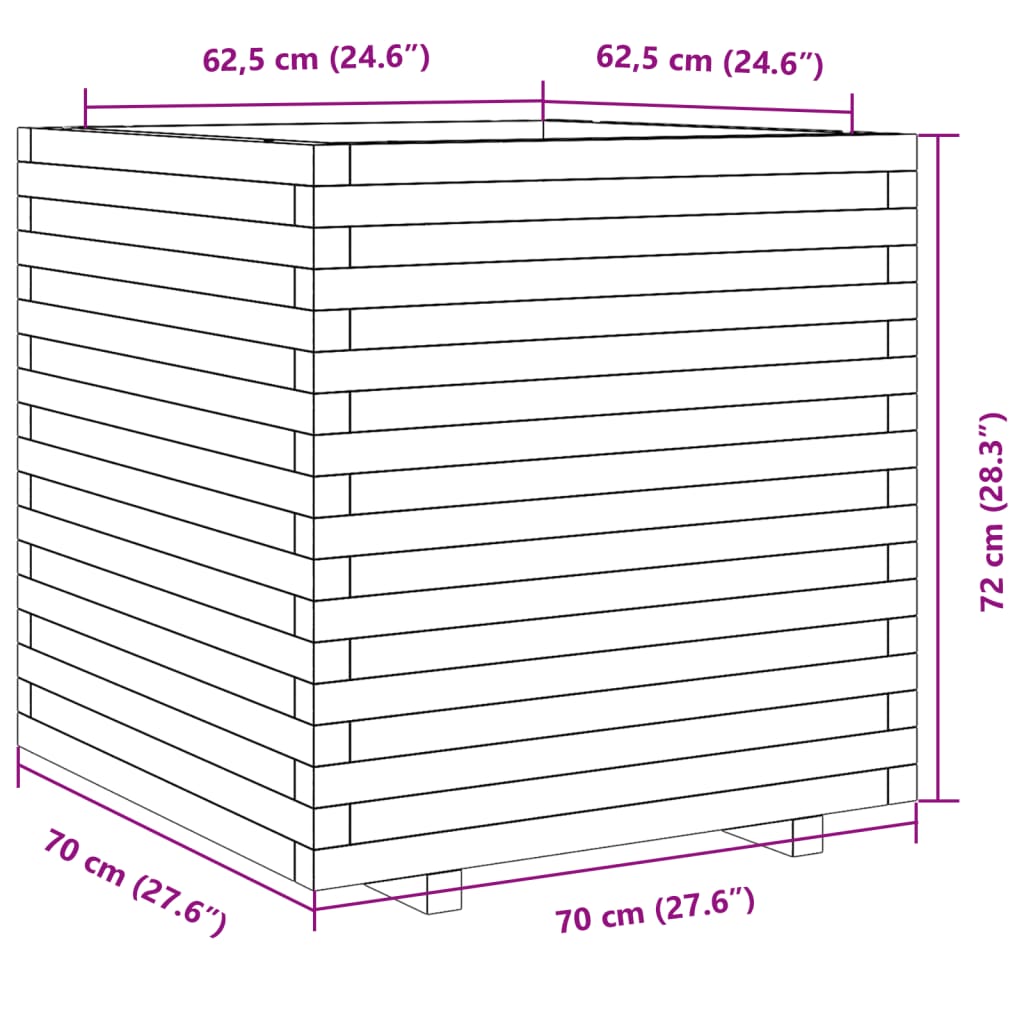 Plantenbak 70x70x72 cm massief grenenhout wasbruin