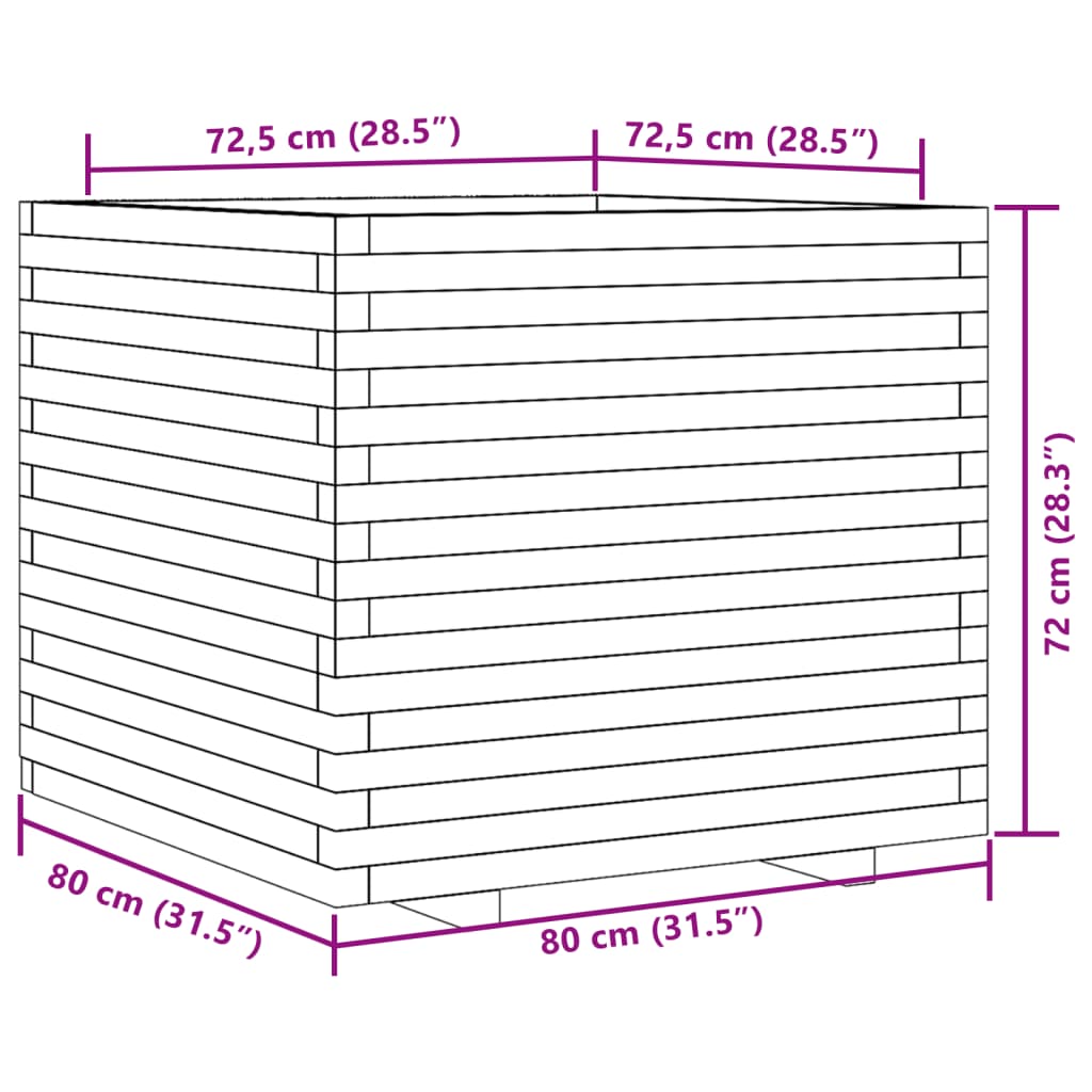 Plantenbak 80x80x72 cm massief grenenhout wit