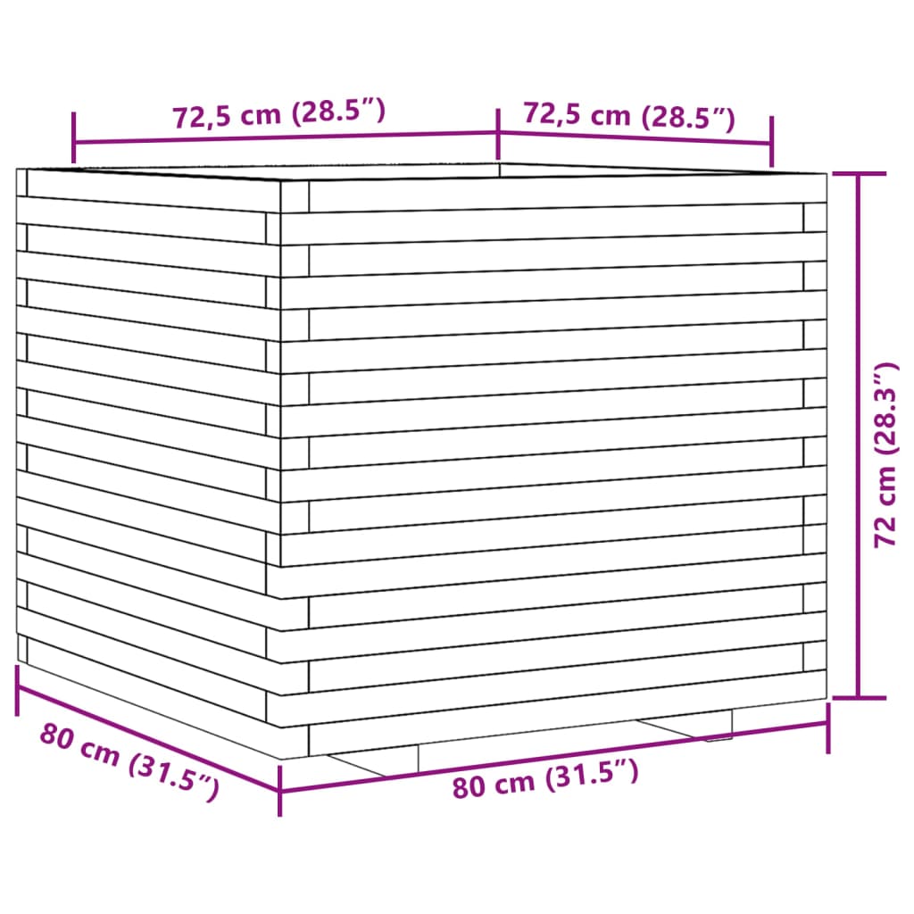 Plantenbak 80x80x72 cm massief grenenhout wasbruin