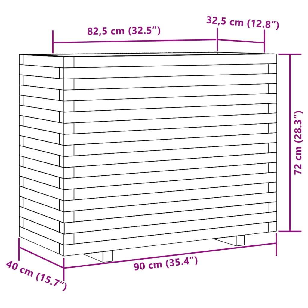 Plantenbak 90x40x72 cm massief grenenhout