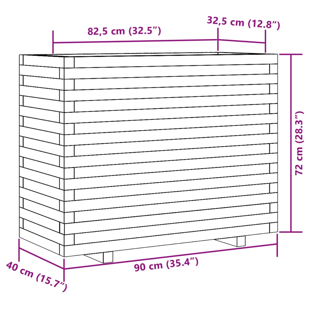 Plantenbak 90x40x72 cm massief grenenhout wasbruin