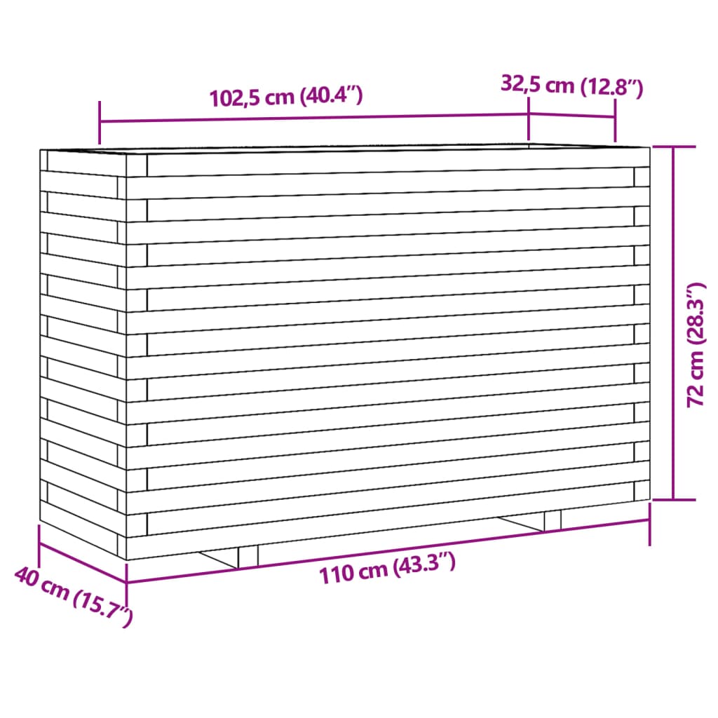 Plantenbak 110x40x72 cm massief grenenhout