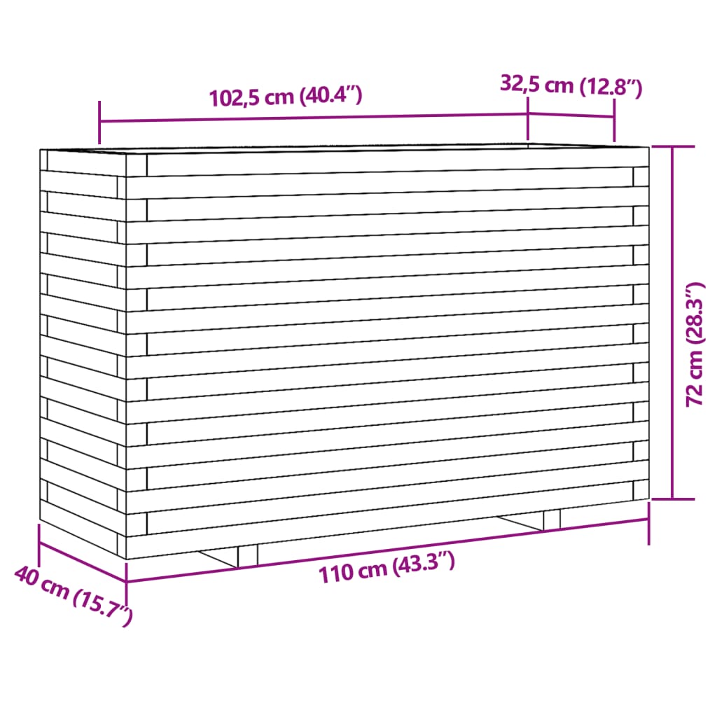 Plantenbak 110x40x72 cm geïmpregneerd grenenhout