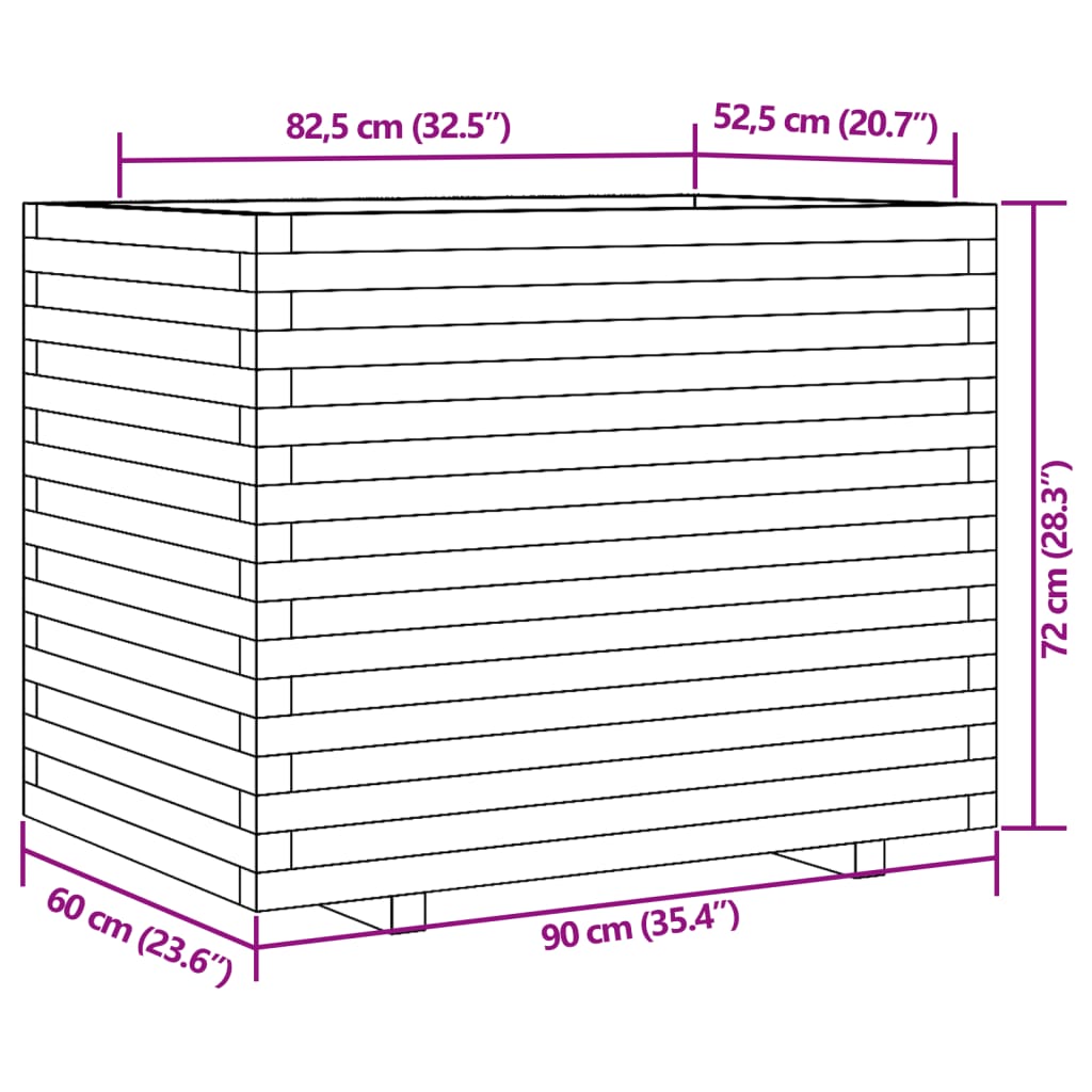 Plantenbak 90x60x72 cm massief grenenhout