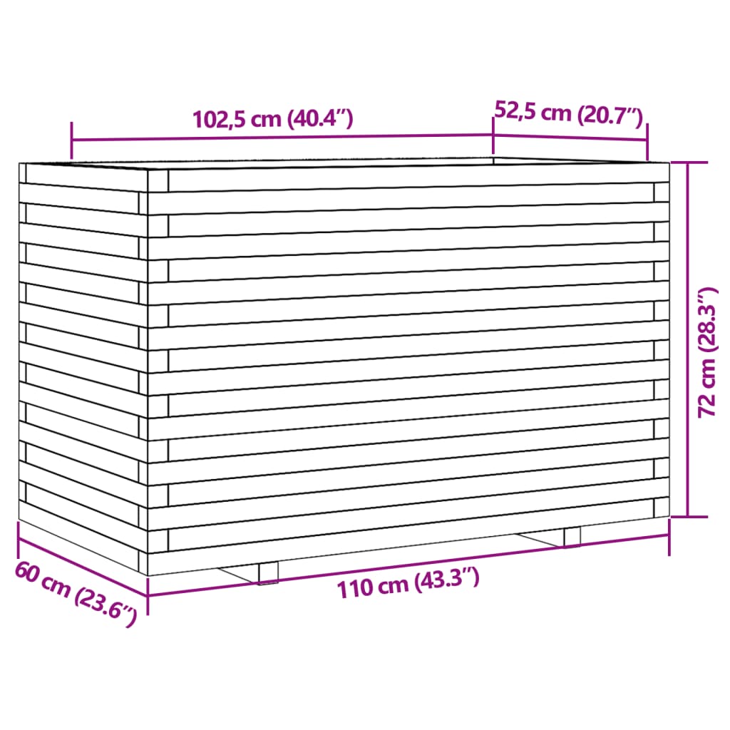 Plantenbak 110x60x72 cm massief grenenhout