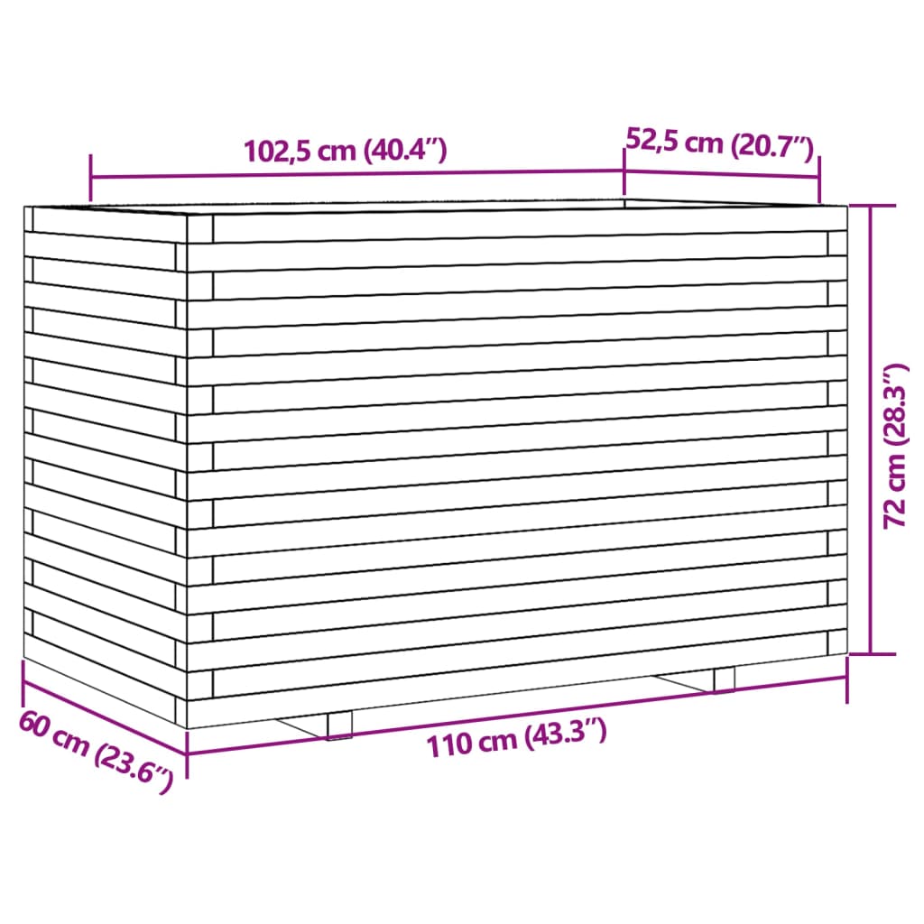 Plantenbak 110x60x72 cm massief grenenhout wit