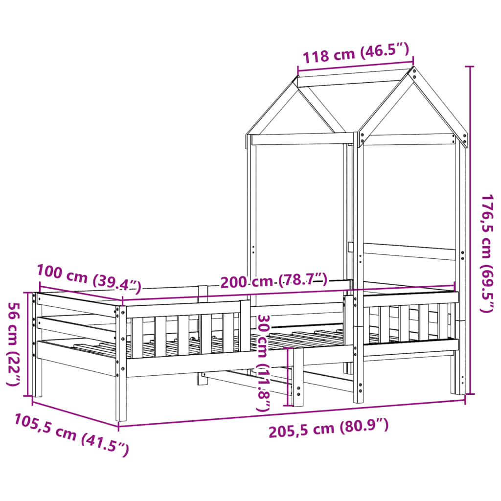 Bedframe met huisje massief grenenhout wasbruin 100x200 cm