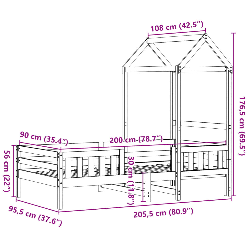 Bedframe met huisje massief grenenhout wit 90x200 cm