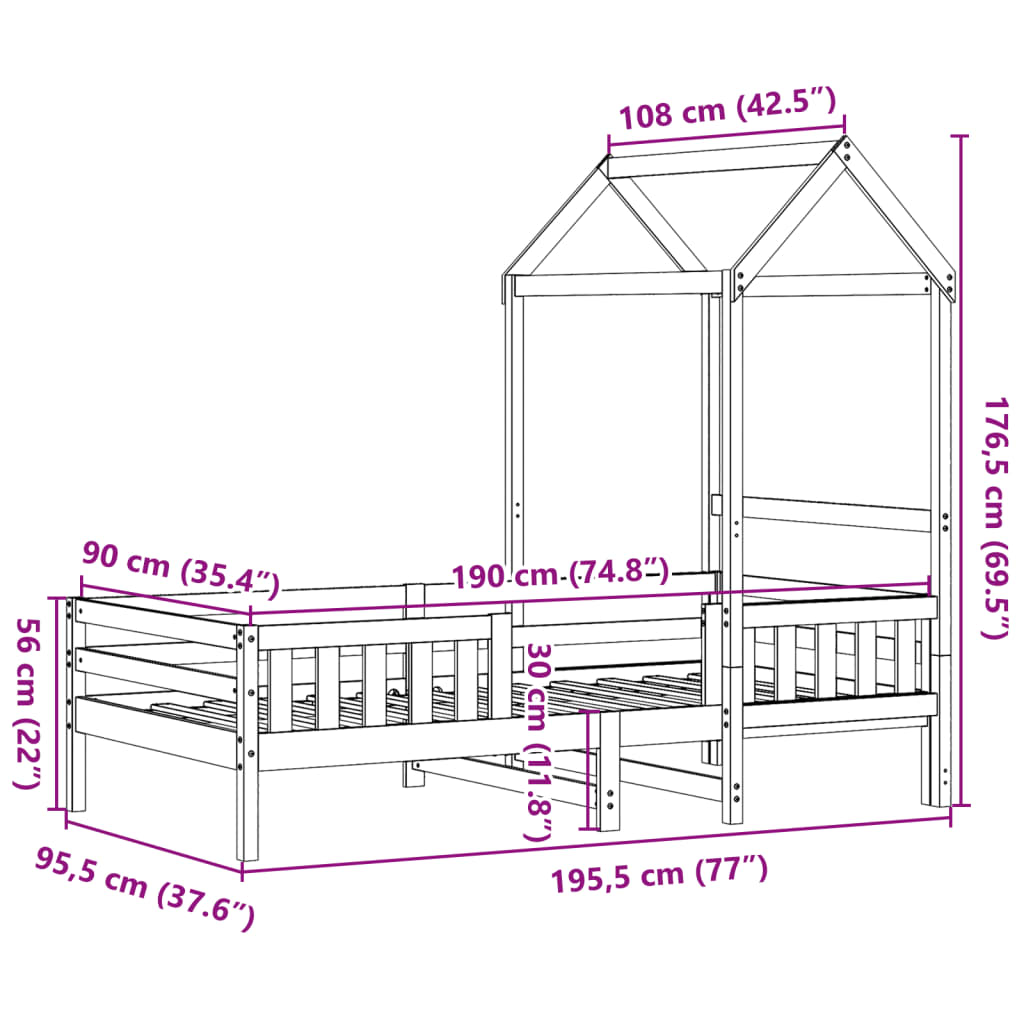 Bedframe met huisje massief grenenhout wit 90x190 cm