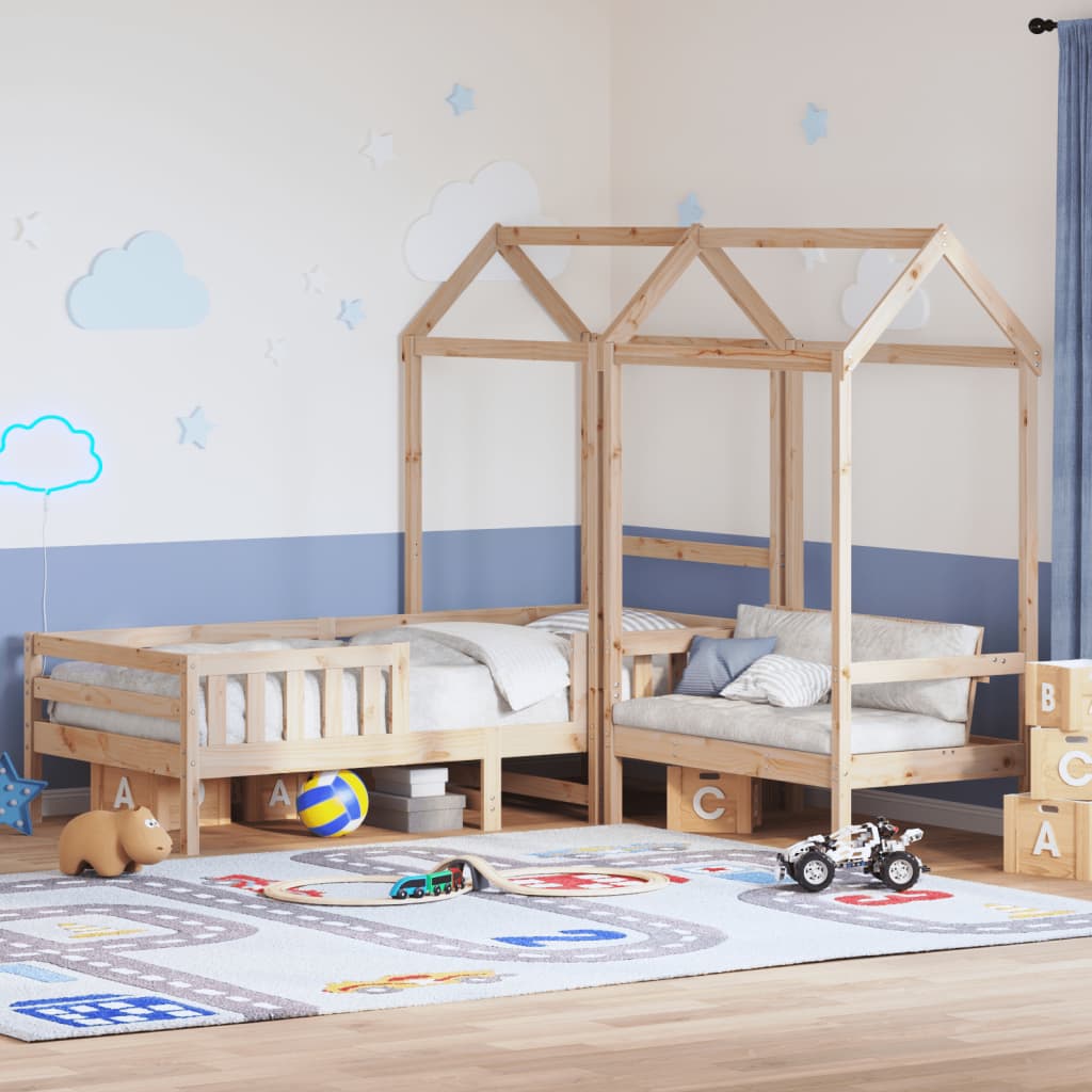 Kinderbed met huisje en bankje massief grenenhout 100x200 cm