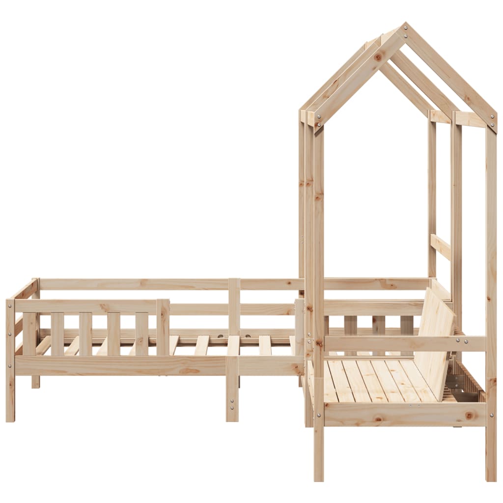 Kinderbed met huisje en bankje massief grenenhout 80x200 cm