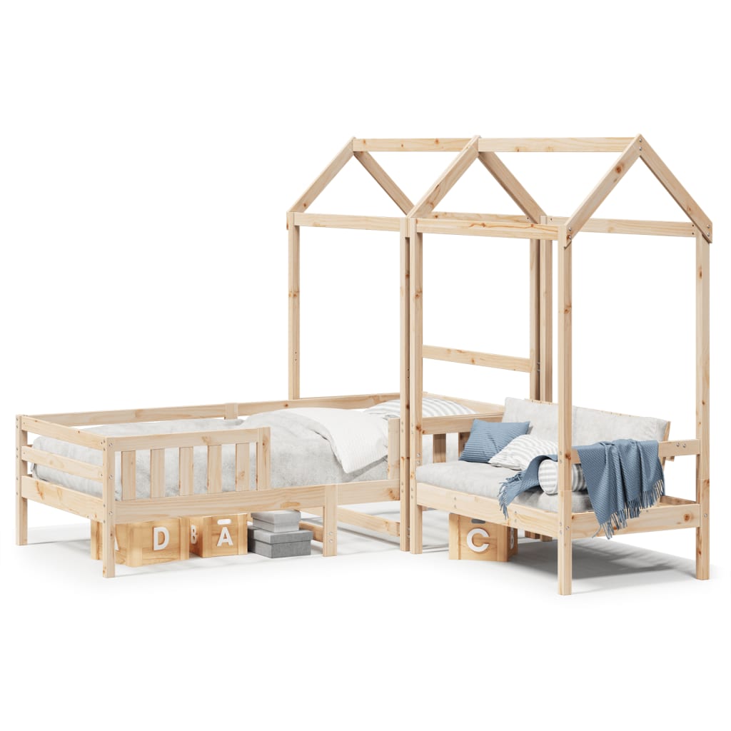 Kinderbed met huisje en bankje massief grenenhout 80x200 cm