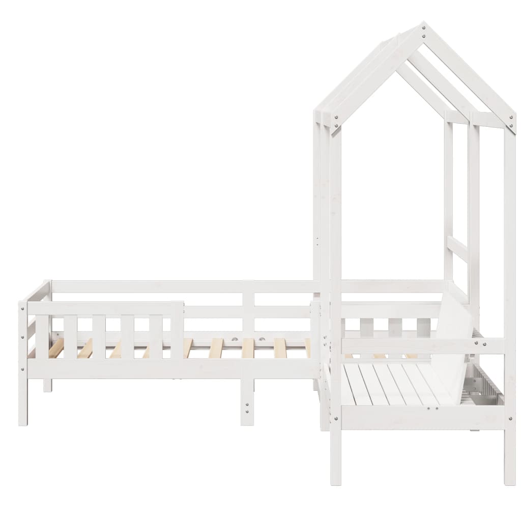 Kinderbed met huisje en bankje massief grenenhout wit 80x200 cm