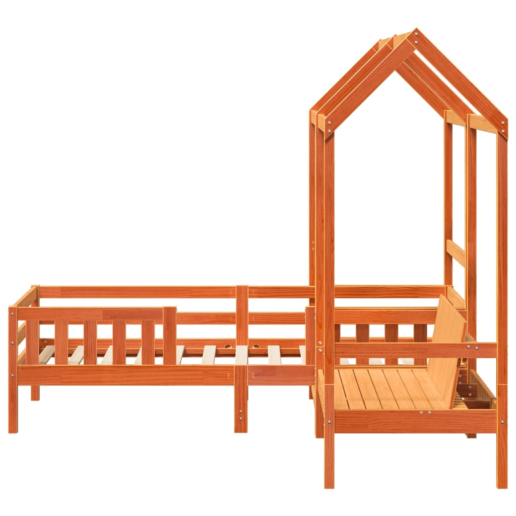 Kinderbed met huisje massief grenenhout wasbruin 90x190 cm