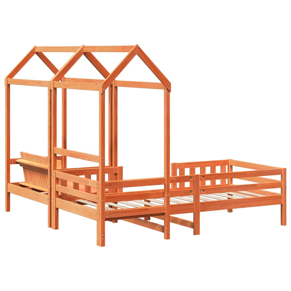 Kinderbed met huisje massief grenenhout wasbruin 90x190 cm