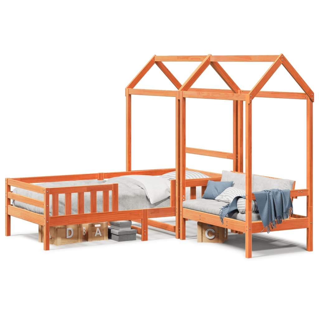 Kinderbed met huisje massief grenenhout wasbruin 90x190 cm