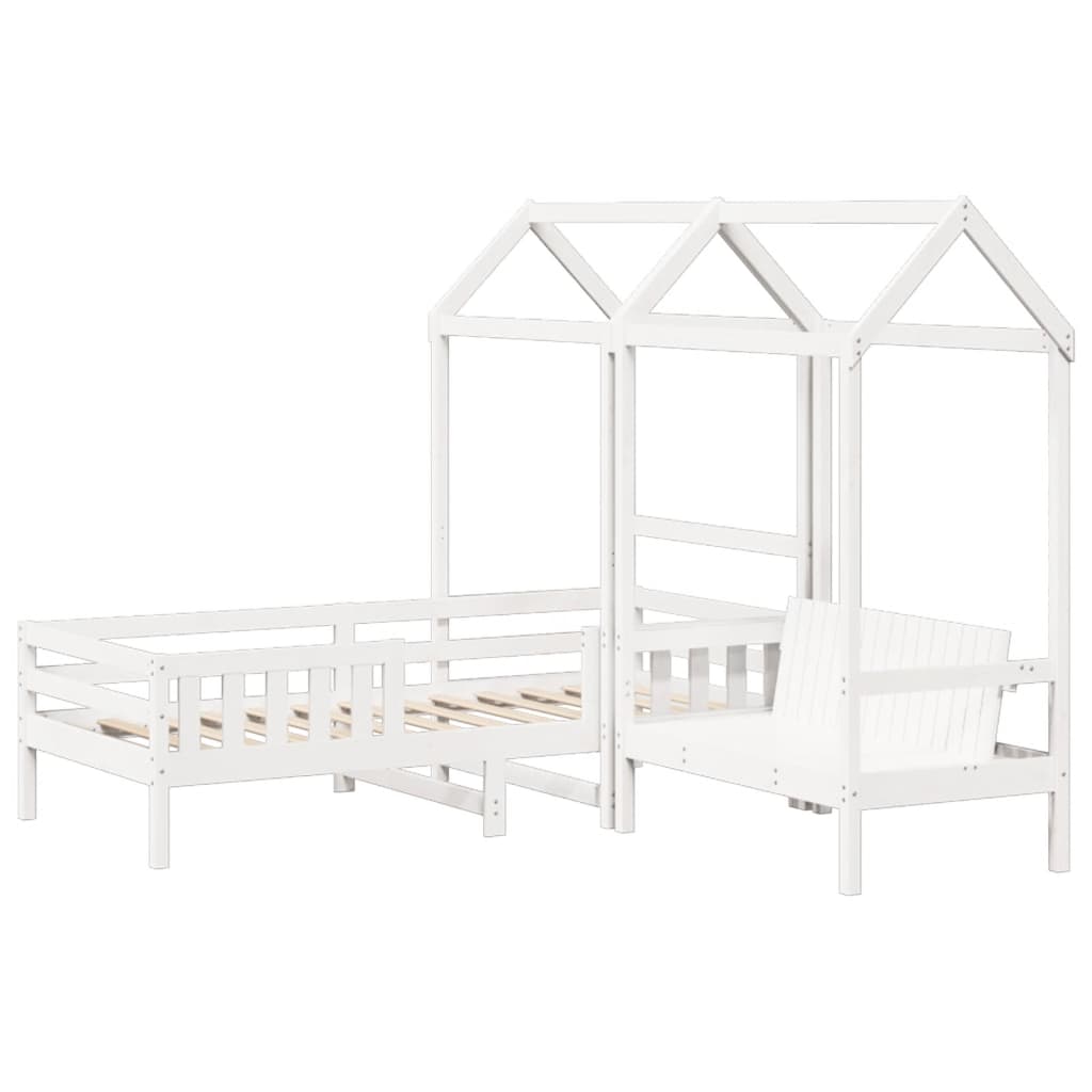 Kinderbed met dak massief grenenhout wit 75x190 cm