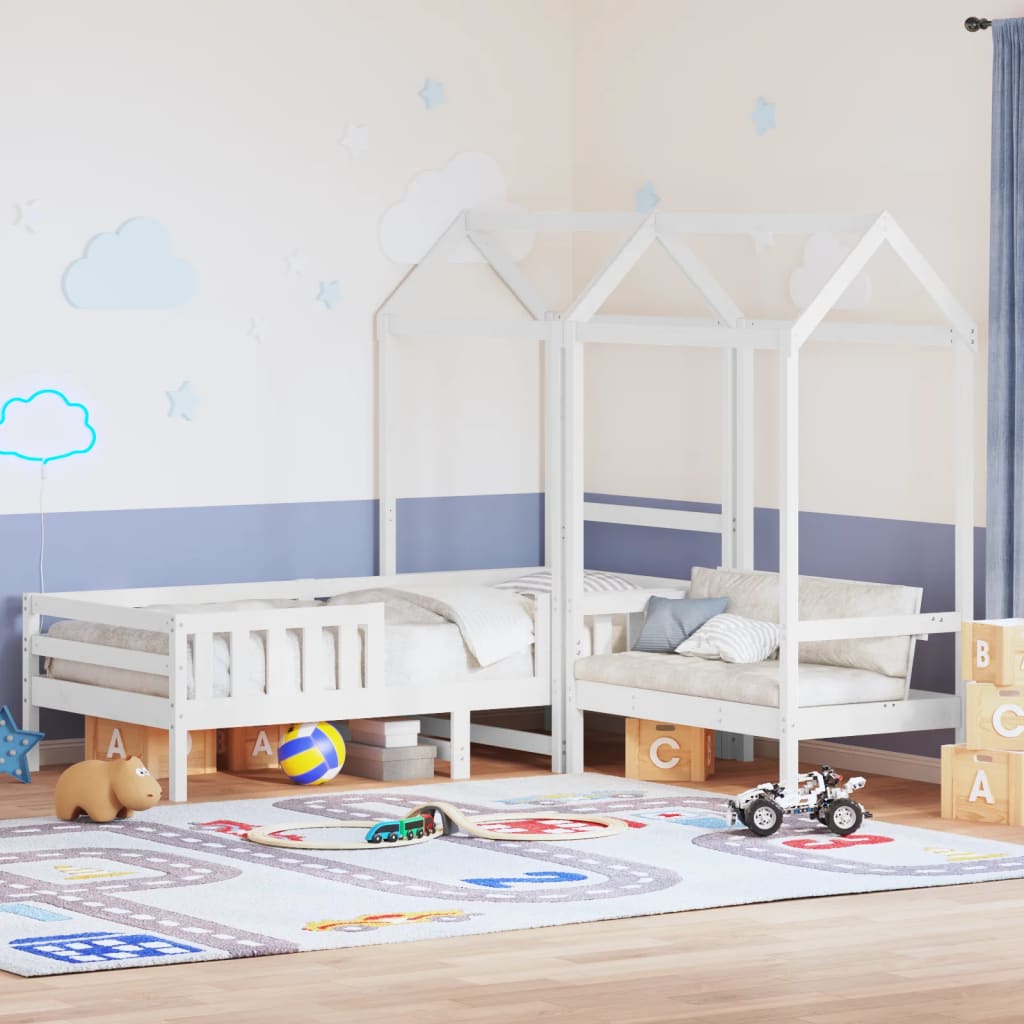 Kinderbed met dak massief grenenhout wit 75x190 cm