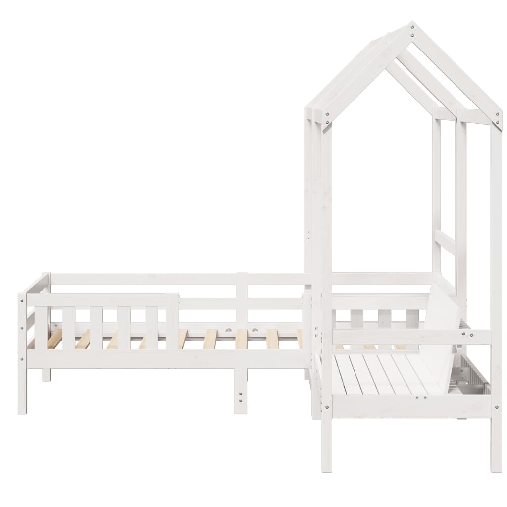 Kinderbed met dak massief grenenhout wit 75x190 cm