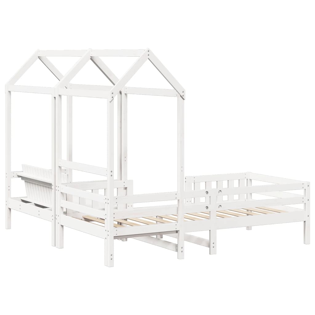 Kinderbed met dak massief grenenhout wit 75x190 cm