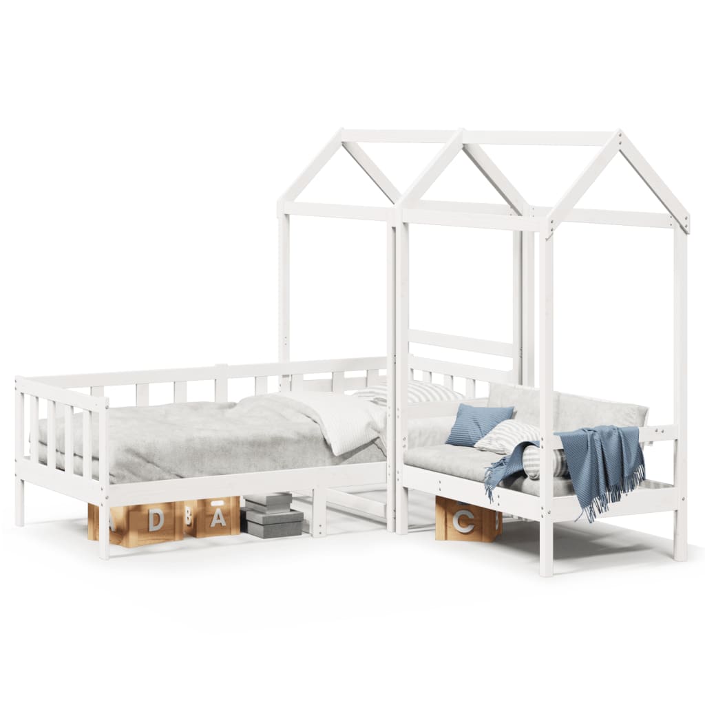 Kinderbed Met Huisje En Bankje Massief Grenenhout 80 x 200 cm Wit