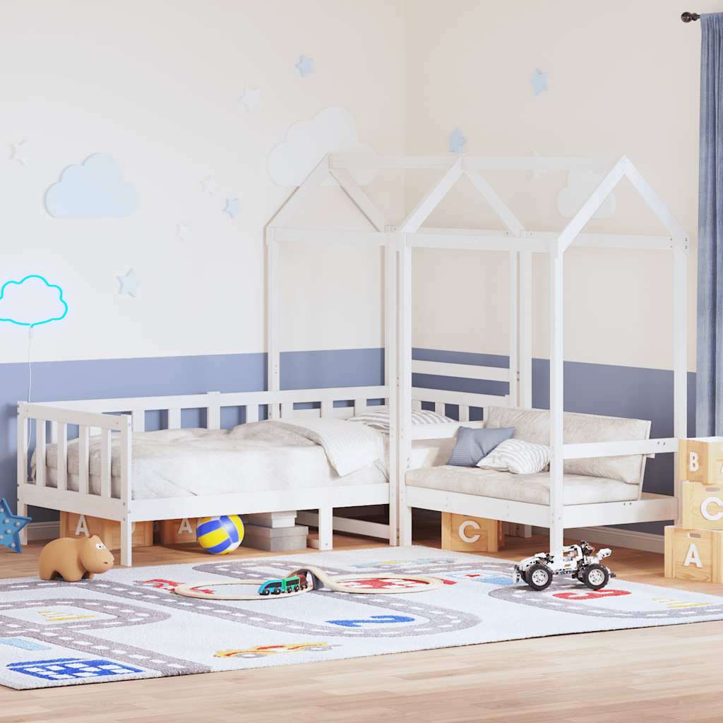 Kinderbed Met Huisje En Bankje Massief Grenenhout 80 x 200 cm Wit