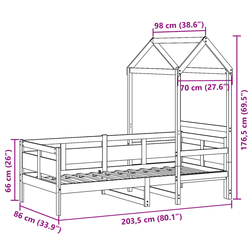 Slaapbank met bedhuis 80x200 cm massief grenenhout wit