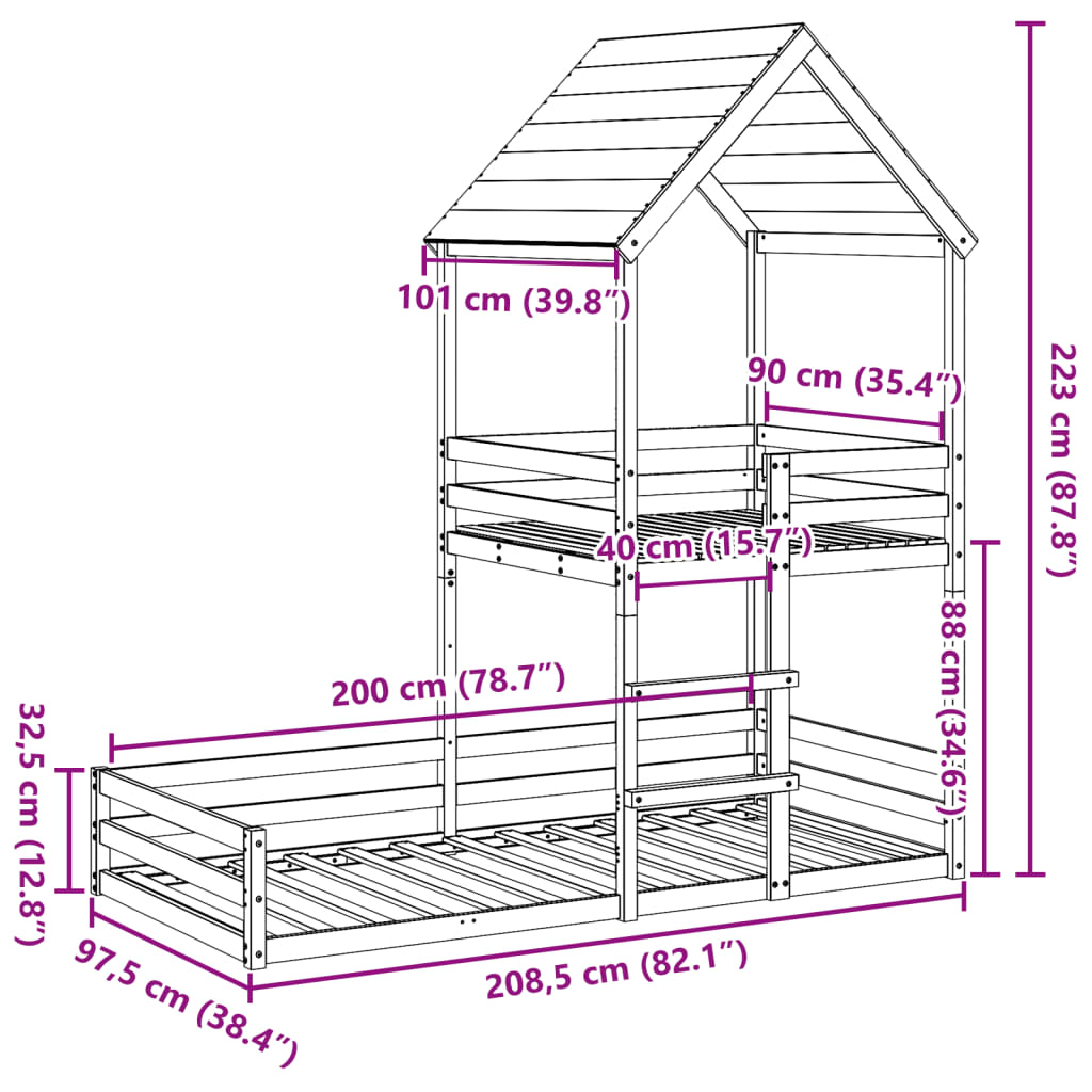 Kinderbed met huisje massief grenenhout wasbruin 90x200 cm