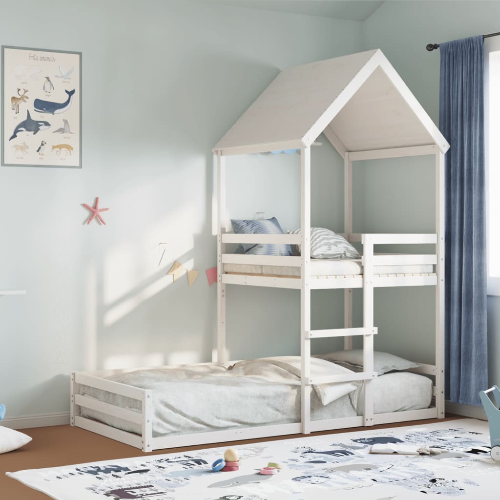 Kinderbed met huisje massief grenenhout wit 90x190 cm