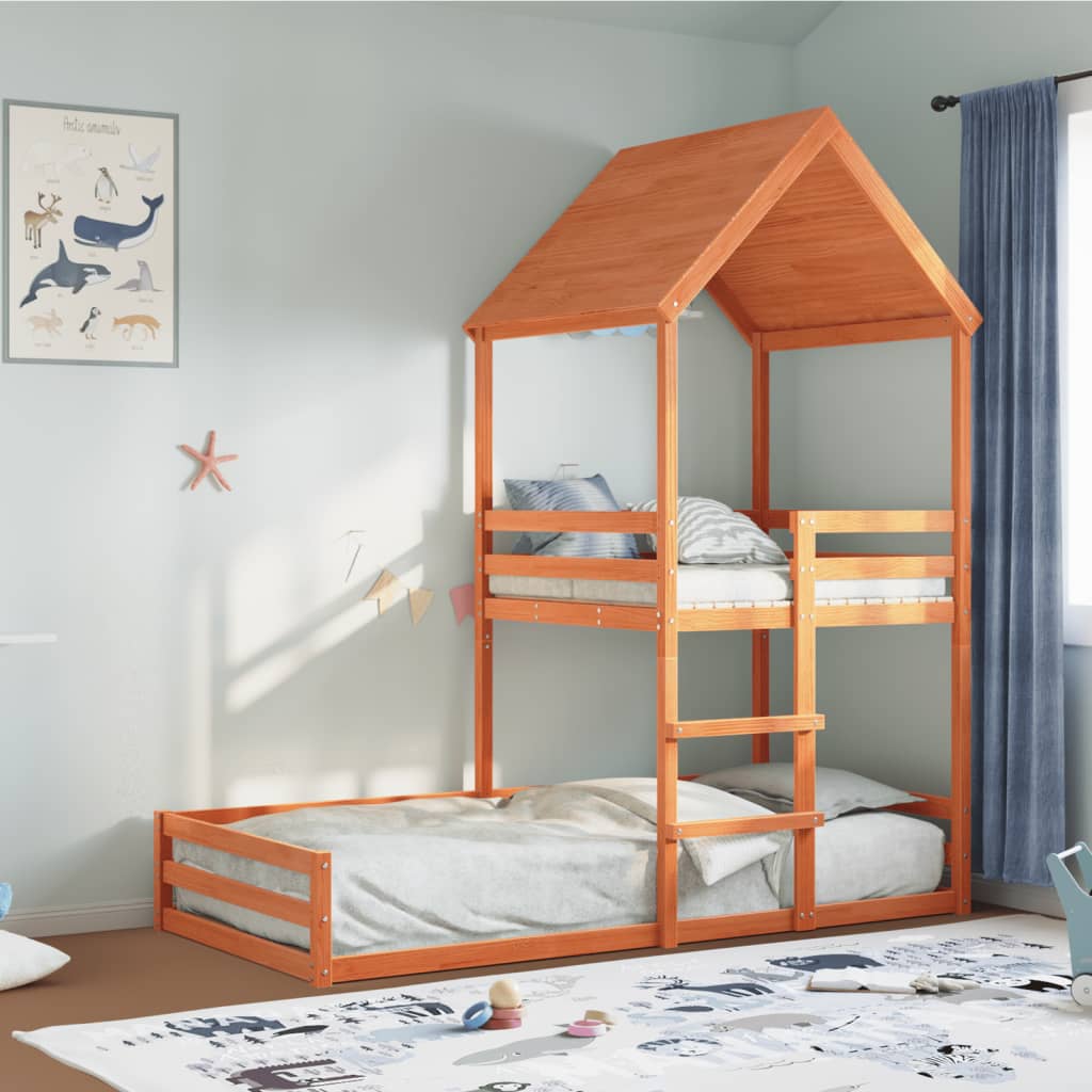 Kinderbed met huisje massief grenenhout wasbruin 90x190 cm