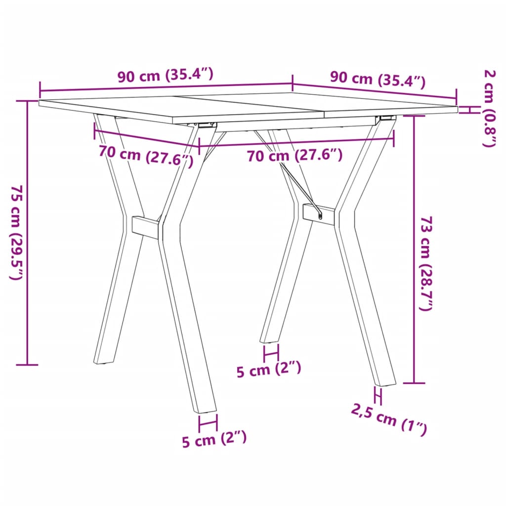 Eettafel Y-frame 90x90x75 cm massief grenenhout en gietijzer