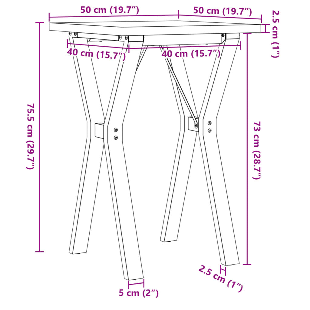 Eettafel Y-frame 50x50x75,5 cm massief grenenhout en gietijzer