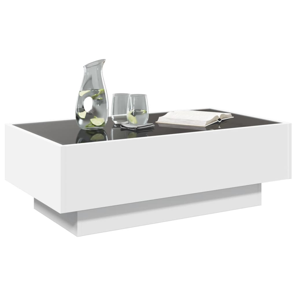 Salontafel met LED 90x50x30 cm bewerkt hout wit